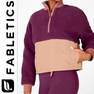 Fabletics Mallory Fleece Pullover burgundy maroon tan sherpa